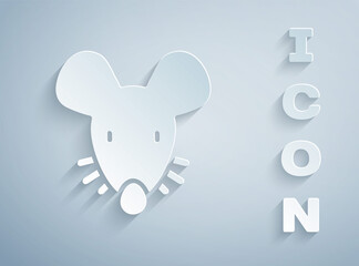 Paper cut Experimental mouse icon isolated on grey background. Paper art style. Vector.