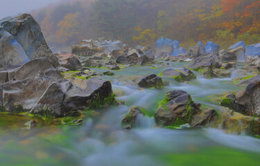 UNESCO National Geopark, beautiful white stoned stream called baekseoktan in cheongsong, south korea