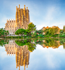 Sagrada Familia in morning light. Famous cathedral in Barcelona, Spain