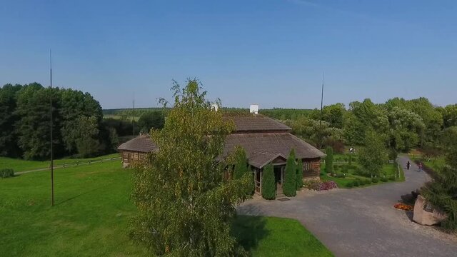Kosava, Belarus. Memorial Museum-estate Of Tadeusz Kosciuszko. Aerial view of House Of Andrew Thaddeus Bonaventure Kosciuszko