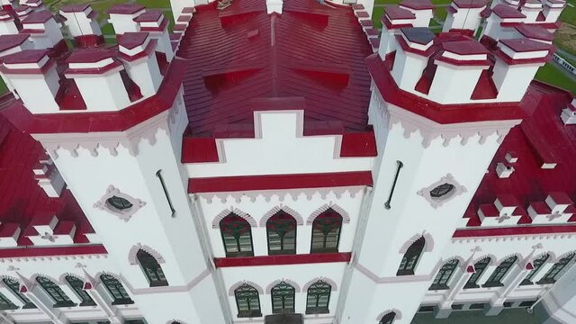 Kosava, Belarus. Aerial view of Kosava Castle. Puslowski Palace Castle.
