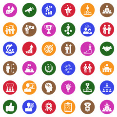 Motivation Icons. White Flat Design In Circle. Vector Illustration.