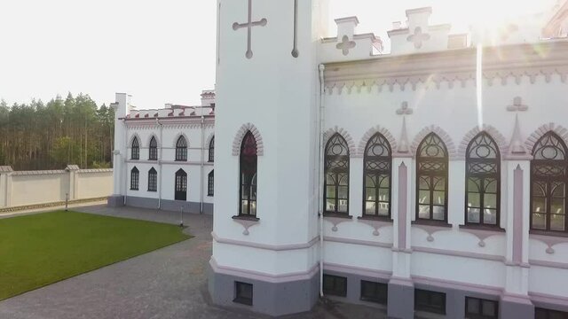 Kosava, Belarus. Aerial view of Kosava Castle. Puslowski Palace Castle.
