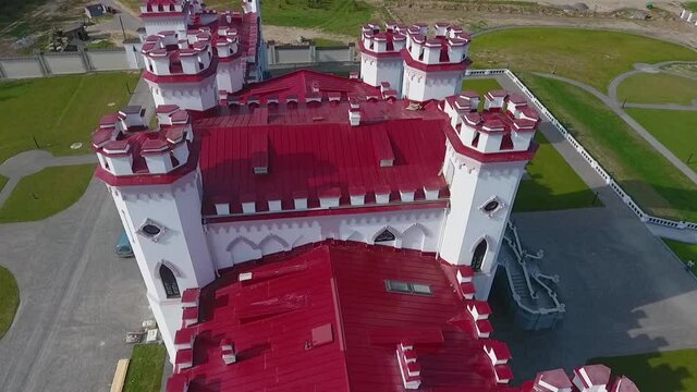 Kosava, Belarus. Aerial view of Kosava Castle. Puslowski Palace Castle.