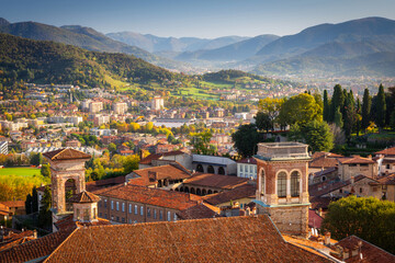 Beautiful architecture of the Citta Alta old town in Bergamo, Italy