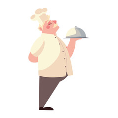 old chef with platter worker occupation restaurant