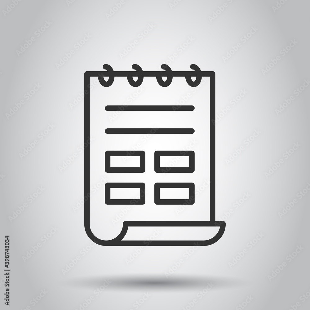 Poster document note icon in flat style. paper sheet vector illustration on white background. notepad docum
