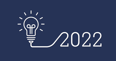  2022 creativity inspiration concepts with a light-bulb on the Blue background color. Creative light bulb idea with 2022 new year design,