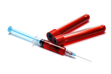Fototapeta premium Medical syringe and plastic test tube isolated on white background