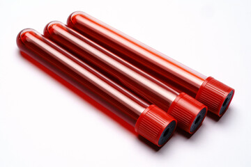 Test tubes with red plug isolated on white background