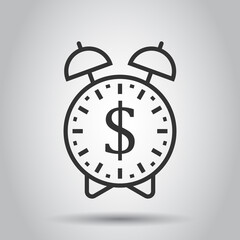 Time is money icon in flat style. Clock with dollar vector illustration on white isolated background. Currency business concept.