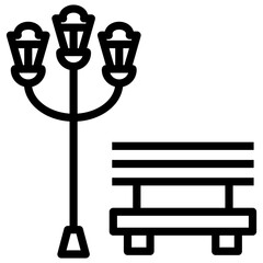 Outdoor garden bench icon design 