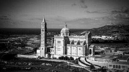 Famous Ta Pinu church on the Island of Gozo - Malta from above - aerial photography