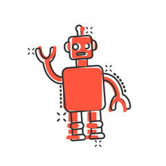 Cute robot chatbot icon in comic style. Bot operator cartoon vector illustration on white isolated background. Smart chatbot character splash effect business concept.