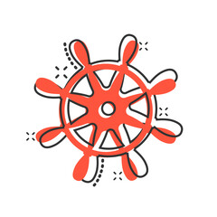Helm wheel icon in comic style. Navigate steer cartoon vector illustration on white isolated background. Ship drive splash effect business concept.