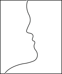 A silhouette of two faces kissing. Minimalist illustration. One line drawing.