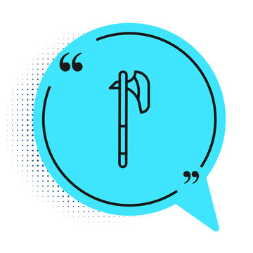 recommend clip art: Black line Medieval axe icon isolated on white background. Battle axe, executioner axe. Medieval weapon. Blue speech bubble symbol. Vector.