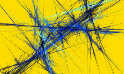 Abstract blue crystals in expressive composition over bright yellow background. Great as wall art, billboard, web banner or other kind of design. Frozen, prickly and scratchy.