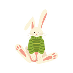 christmas cute rabbit with green sweater animal celebration isolated design