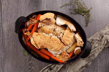 Salt crusted chicken with vegetable from above.