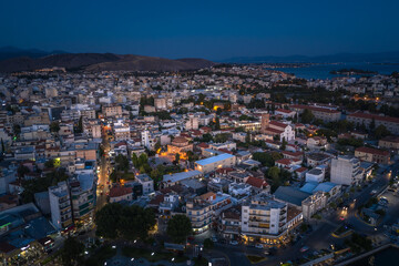 Evening twilight Chalkida panoramic view, Evia island, Greece
