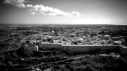 The famous medieval hilltop village of Medina in Malta - aerial photography