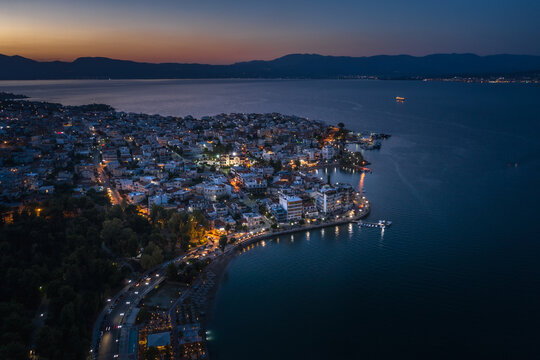 Night panorama of Chalkida , Evia island, Greece