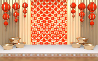 Chinese podium minimal geometric, podium Chinese traditional.3D rendering