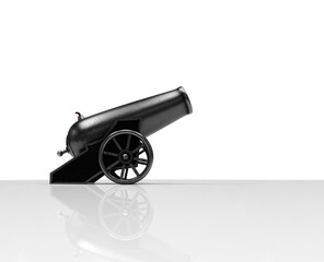 One black ancient cannon. 3d Illustration of vintage cannon. Medieval weapon for your design