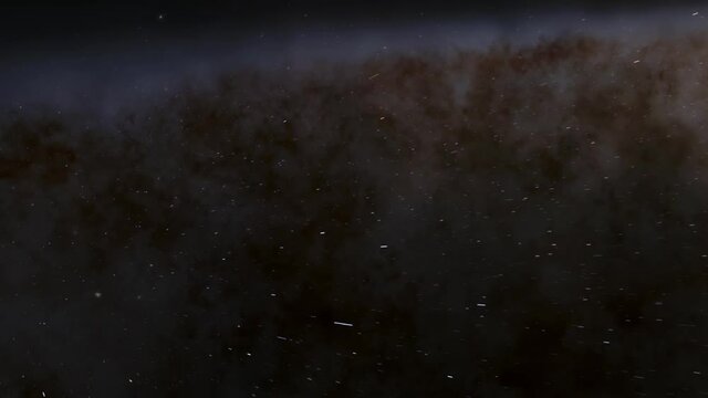 Exploration of galaxies through outer space towards a bright milky-way galaxy. 4K looping animation of flying through bright nebulae, clouds, and star fields. 