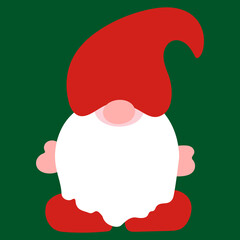 Christmas Gnome Clipart on green background. Trendy holidays design. Cartoon Gnome for Christmas DIY. Digital template for sublimation or cutting. Vector illustration.