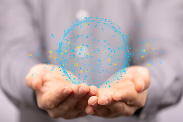 Businessman using data network with his fingers.