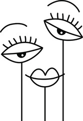 Abstract human smiling face. Minimalist illustration lips and eyes. One line drawing.