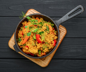 Delicious homemade vegetarian bulgur, couscous, with vegetables