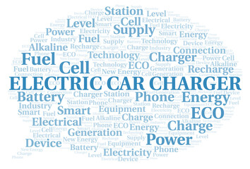 Electric Car Charger typography word cloud create with the text only.