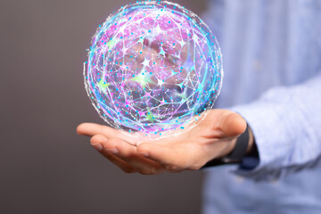 Businessman using data network with his fingers.