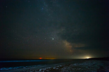 night starry sky above the sandy sea beach