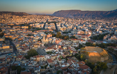 Aerial view from above of the city of Chania, Crete island, Greece