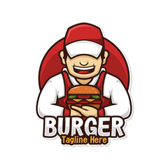 Chef burger logo character design, people illustration fast food design.