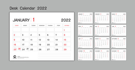 Set Desk Calendar 2022 template Vector, Week Start On Sunday, Planner, Stationery, Printing, advertisement