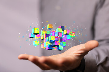 Cloud technology. Polygonal wireframe art looks like constellation