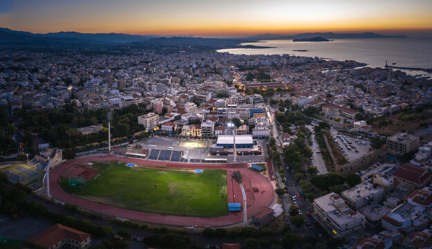 Football stadium at Chania in Crete, Greece.Panoramic Image Composition