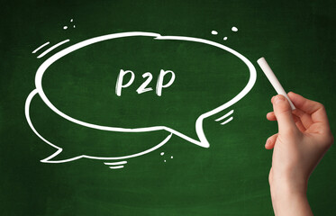 Hand drawing P2P abbreviation with white chalk on blackboard
