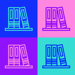 Pop art line Office folders with papers and documents icon isolated on color background. Office binders. Archives folder sign.  Vector.