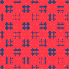 Blue line Prison window icon isolated seamless pattern on red background.  Vector.