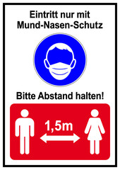ds311 DiskretionSchild - Schild - Maskenpflicht - Eintritt nur mit Mund-Nasen-Schutz - Bitte Abstand halten - Piktogramm in deutsch - Druckvorlage DIN A1 A2 A3 A4 - xxl g9995