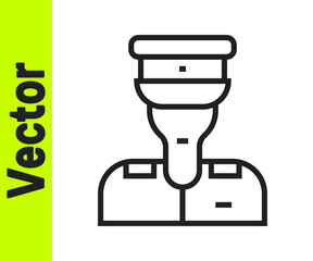 Fototapeta premium Black line Train conductor icon isolated on white background. Vector.