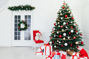 Decor interior of the house Christmas tree holiday presents new year's background