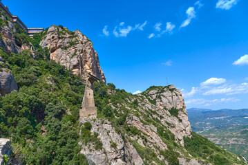 Mountains in Montserrat in Catalonia of Spain in a sunny day