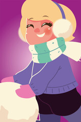 funny girl playing with the big snowball